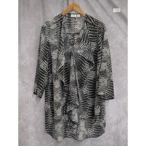 Cato Womens Blouse Animal Print Ruffled Front 3/4 Sleeve Pullover Size 14/16W